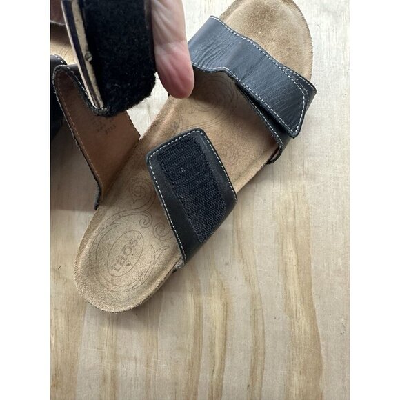 Taos “My Dear” Black Sandals 40 9/9.5 Hook And Loop Buckle Leather Cork Wedge - Picture 4 of 7
